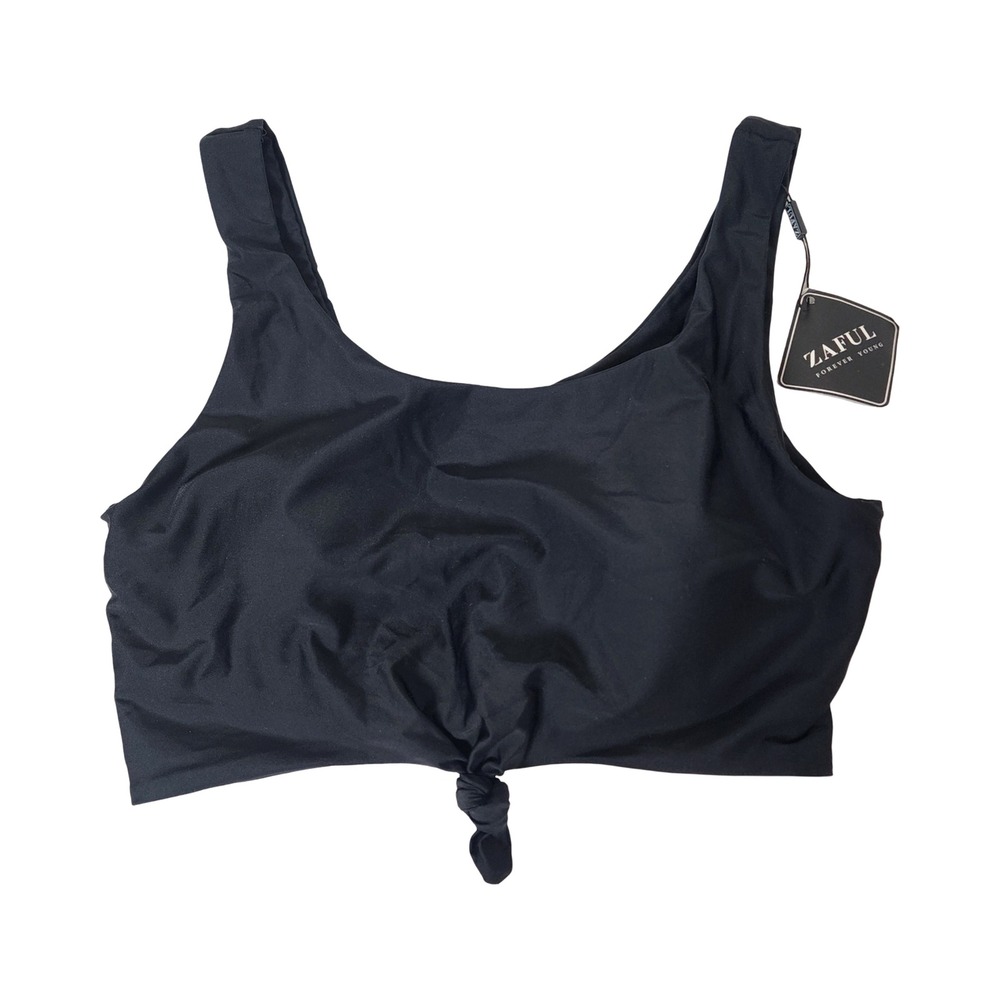 ZAFUL Womens XL Black Knot Front Scoop Neck Bikini Swim Top NWT US 12-14